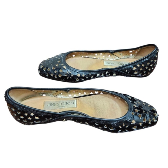 Jimmy Choo Laser Cut Pointed Toe Flats Black Patent Leather Shoes Size 36.5 - Picture 8 of 12